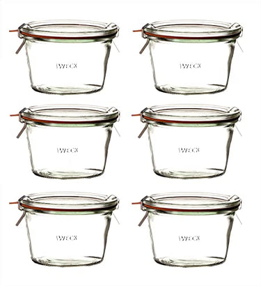 Weck Original Sturzglas 370ml 6er-Set mit Deckel RR100, Dichtring & Klammern, Glas, Durchsichtig, 6 x 370 ml, Weckgläser, Einmachgläser im Sale